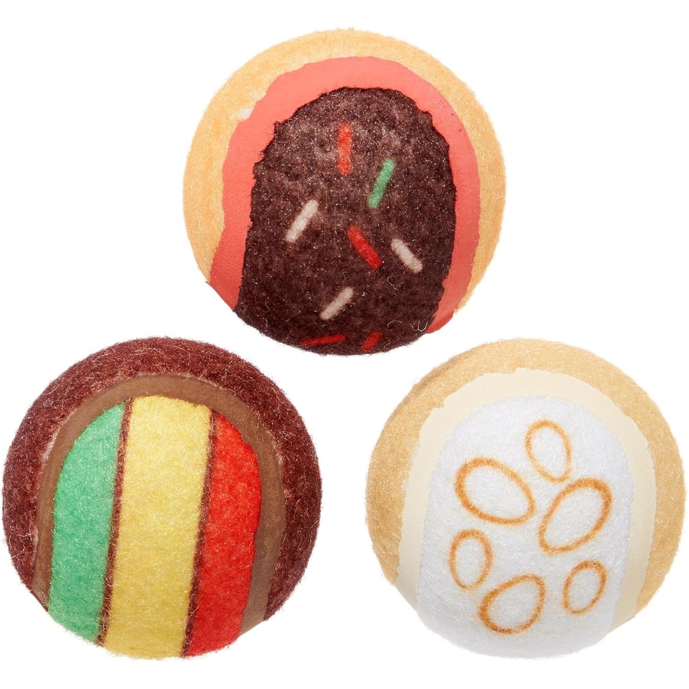 image:imageBarkbox Ballscoti Cookies Rubber Tennis Balls for Dogs amp Puppies ItalianInspired Trio of Squeaky Fetch Balls for Bounce Chase amp Play Durable Engaging amp Fun for Playful PupsBallscoti