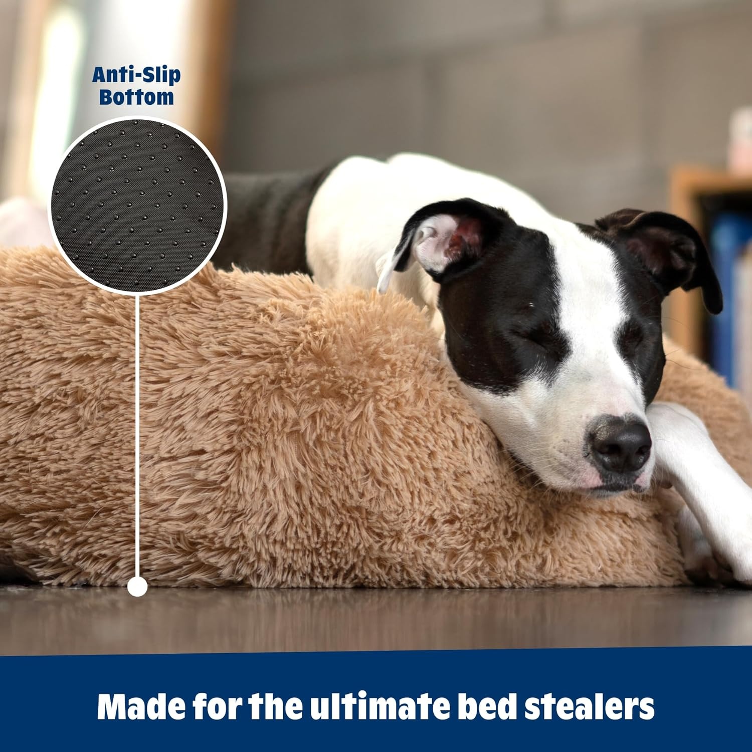 image:imageBarkbox Dog Bed 2in1 Memory Foam Donut Cuddler Dog and Cat Bed Calming Orthopedic Joint Relief Fur Crate Lounger for Pets Machine Washable Removable Cover Waterproof Lining Includes ToySand