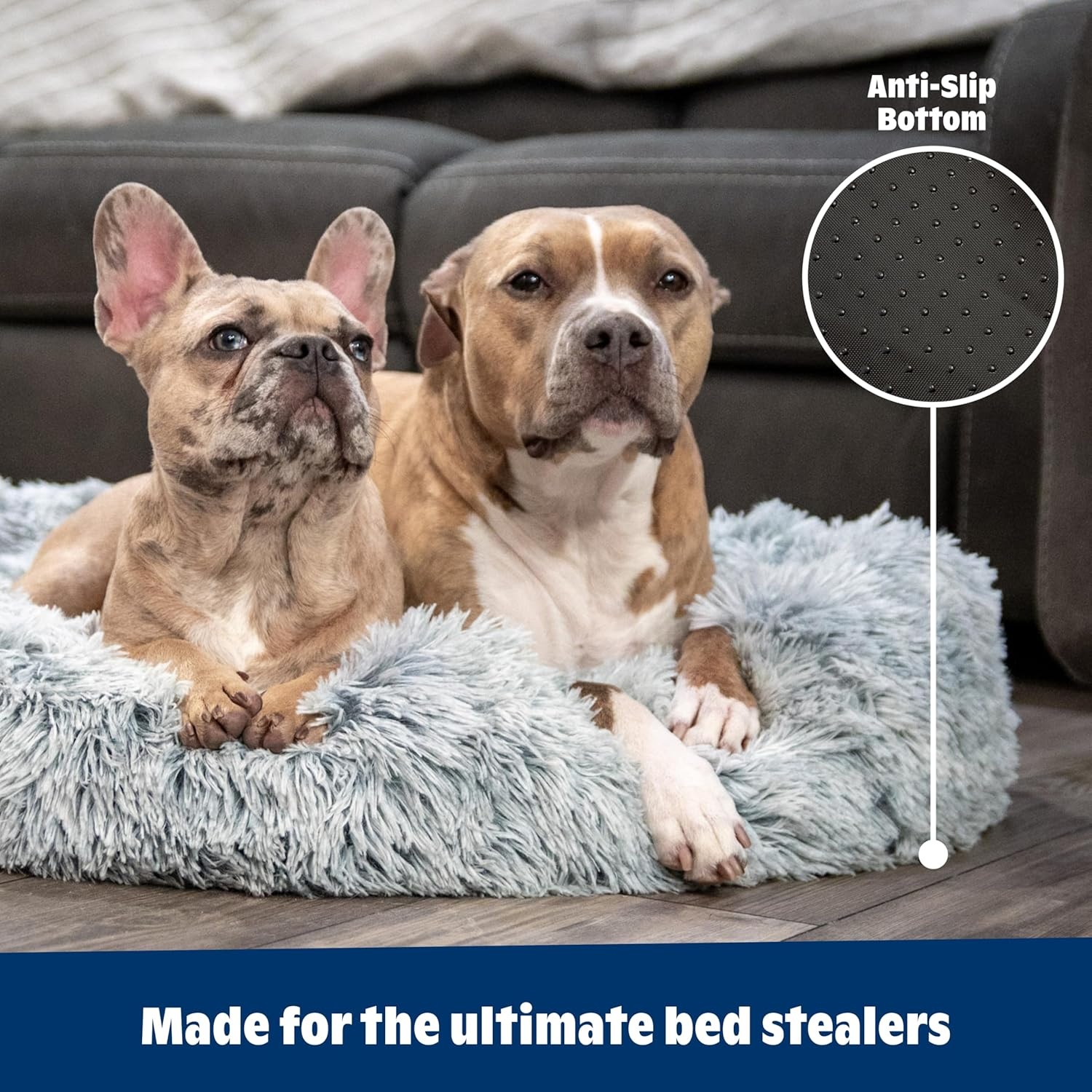 image:imageBarkbox Dog Bed 2in1 Memory Foam Donut Cuddler Dog and Cat Bed Calming Orthopedic Joint Relief Fur Crate Lounger for Pets Machine Washable Removable Cover Waterproof Lining Includes ToyGrey