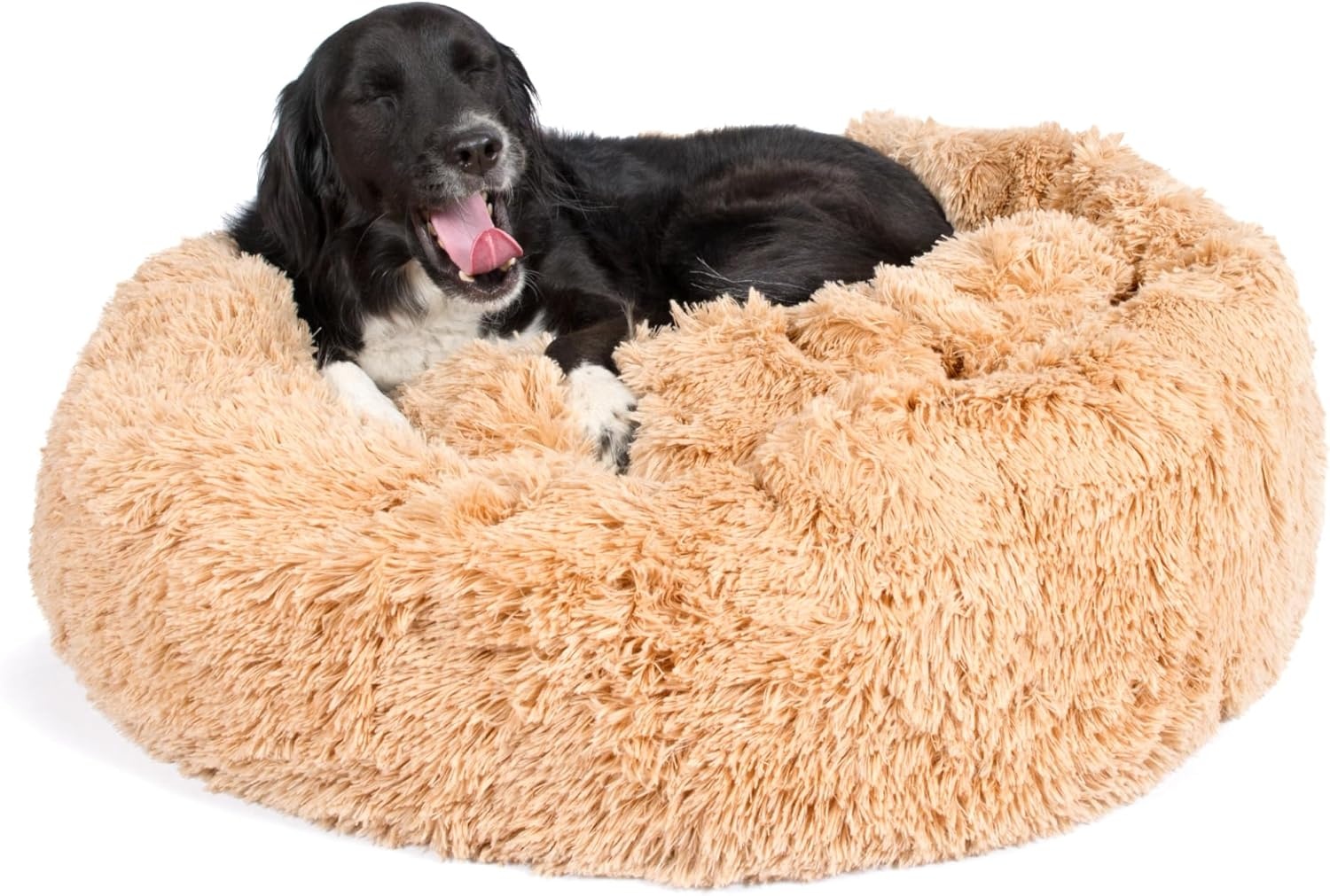 image:imageBarkbox Dog Bed 2in1 Memory Foam Donut Cuddler Dog and Cat Bed Calming Orthopedic Joint Relief Fur Crate Lounger for Pets Machine Washable Removable Cover Waterproof Lining Includes ToySand