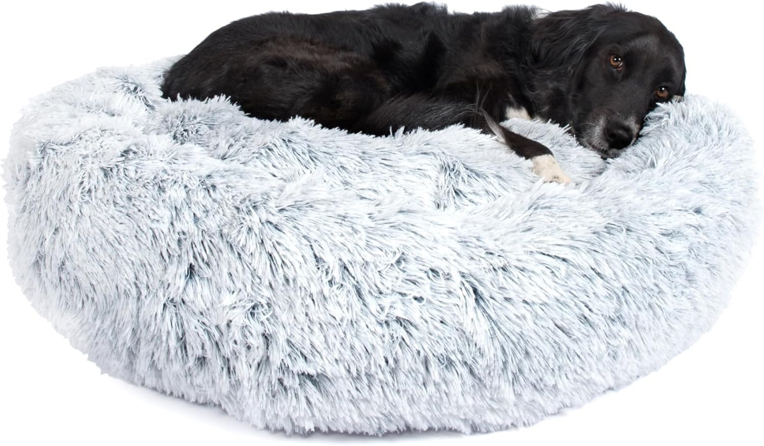 image:imageBarkbox Dog Bed 2in1 Memory Foam Donut Cuddler Dog and Cat Bed Calming Orthopedic Joint Relief Fur Crate Lounger for Pets Machine Washable Removable Cover Waterproof Lining Includes ToyGrey