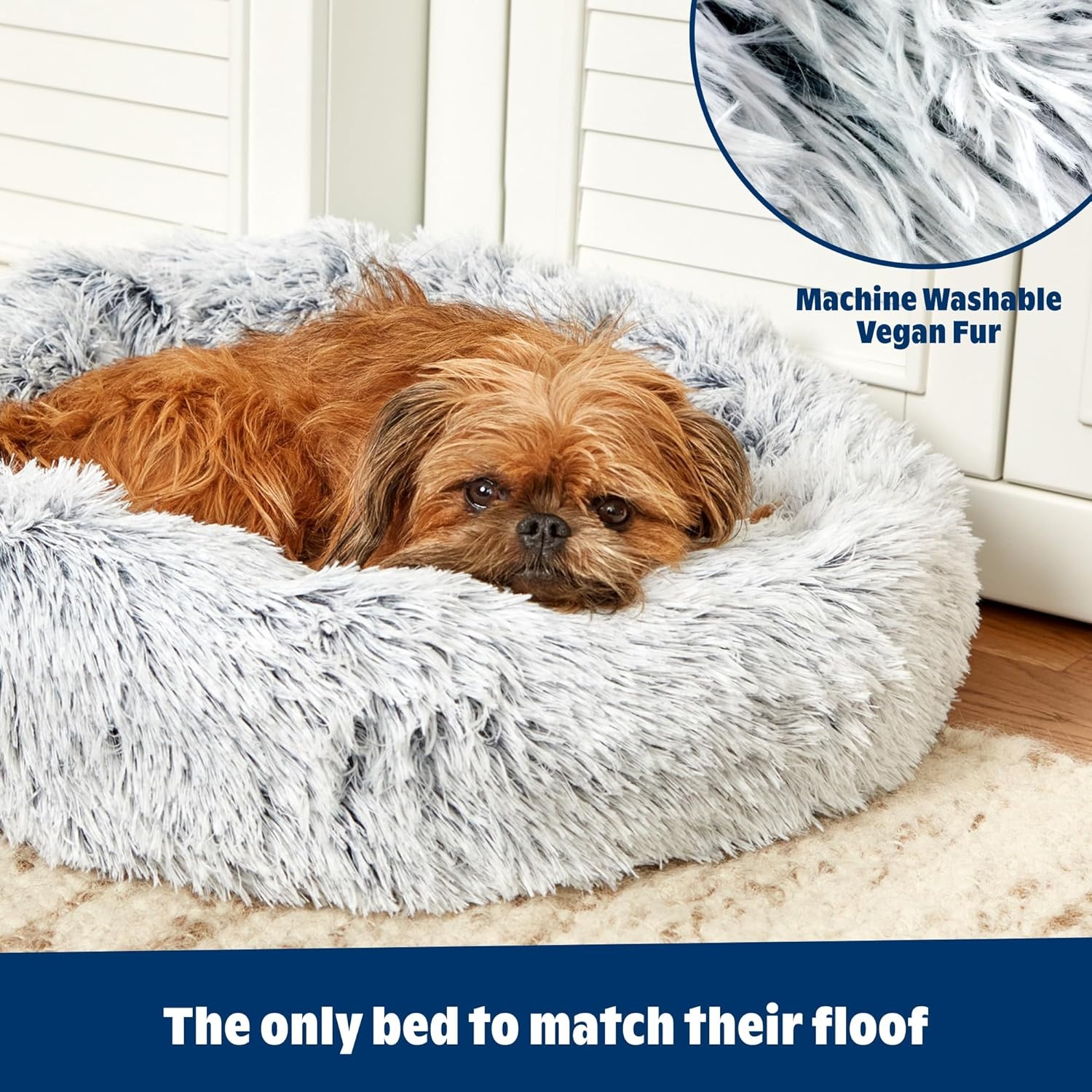 image:imageBarkbox Dog Bed 2in1 Memory Foam Donut Cuddler Dog and Cat Bed Calming Orthopedic Joint Relief Fur Crate Lounger for Pets Machine Washable Removable Cover Waterproof Lining Includes ToyGrey