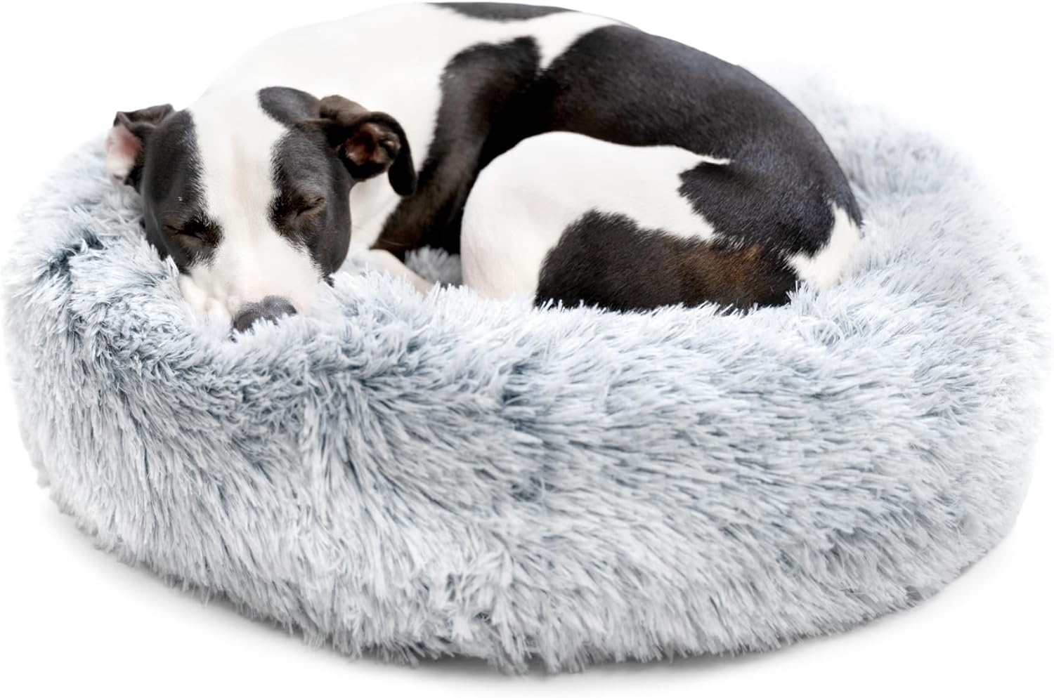 image:imageBarkbox Dog Bed 2in1 Memory Foam Donut Cuddler Dog and Cat Bed Calming Orthopedic Joint Relief Fur Crate Lounger for Pets Machine Washable Removable Cover Waterproof Lining Includes ToyGrey