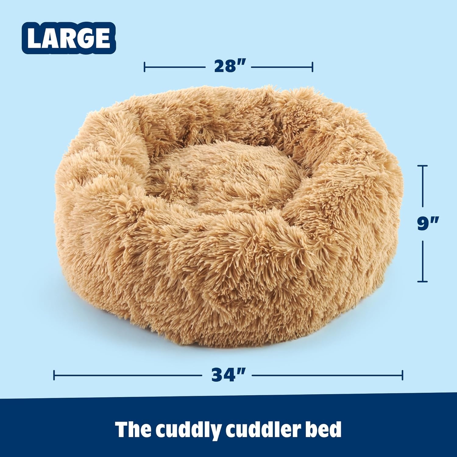 image:imageBarkbox Dog Bed 2in1 Memory Foam Donut Cuddler Dog and Cat Bed Calming Orthopedic Joint Relief Fur Crate Lounger for Pets Machine Washable Removable Cover Waterproof Lining Includes ToySand