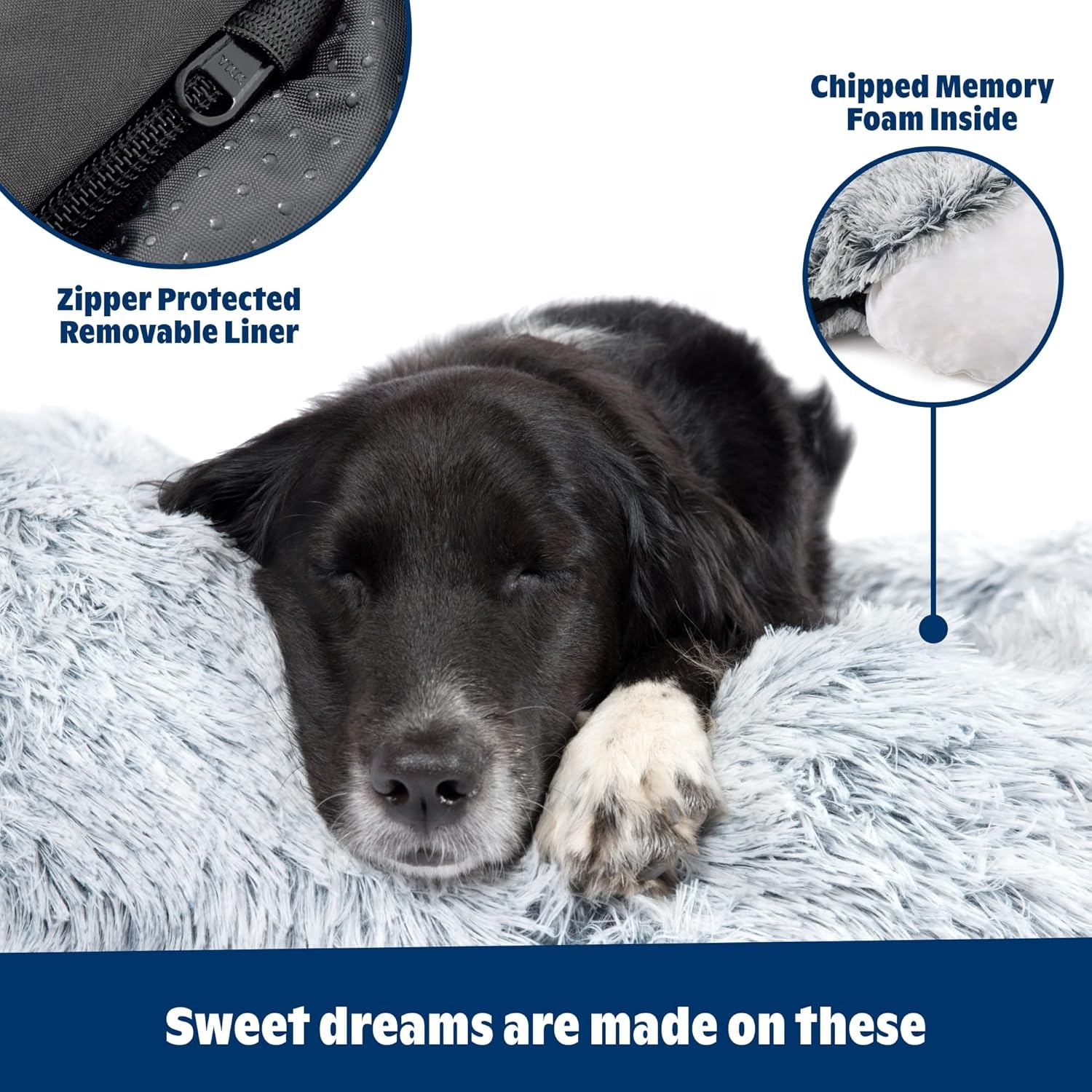 image:imageBarkbox Dog Bed 2in1 Memory Foam Donut Cuddler Dog and Cat Bed Calming Orthopedic Joint Relief Fur Crate Lounger for Pets Machine Washable Removable Cover Waterproof Lining Includes ToyGrey