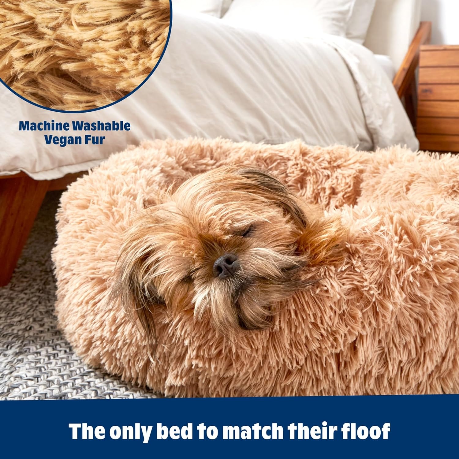 image:imageBarkbox Dog Bed 2in1 Memory Foam Donut Cuddler Dog and Cat Bed Calming Orthopedic Joint Relief Fur Crate Lounger for Pets Machine Washable Removable Cover Waterproof Lining Includes ToySand
