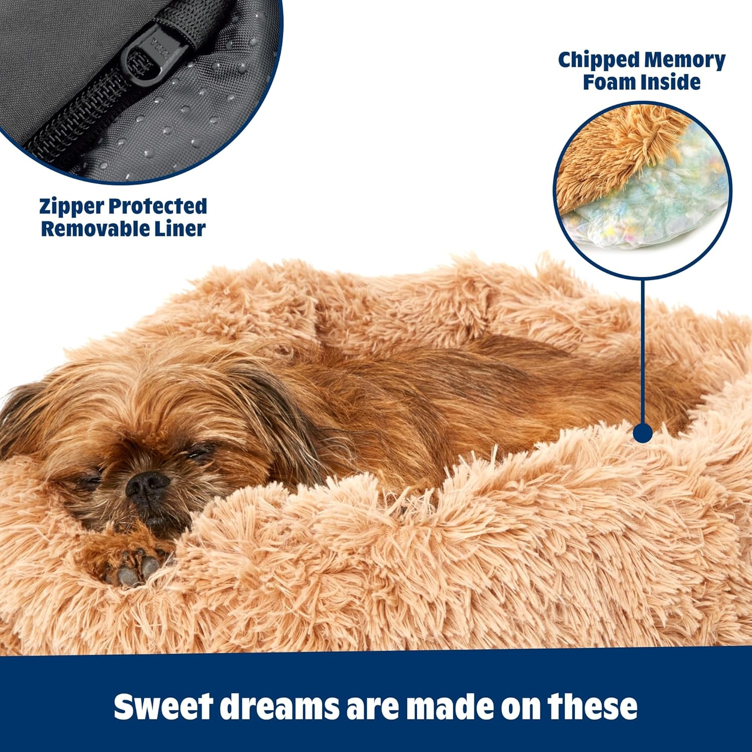 image:imageBarkbox Dog Bed 2in1 Memory Foam Donut Cuddler Dog and Cat Bed Calming Orthopedic Joint Relief Fur Crate Lounger for Pets Machine Washable Removable Cover Waterproof Lining Includes ToySand