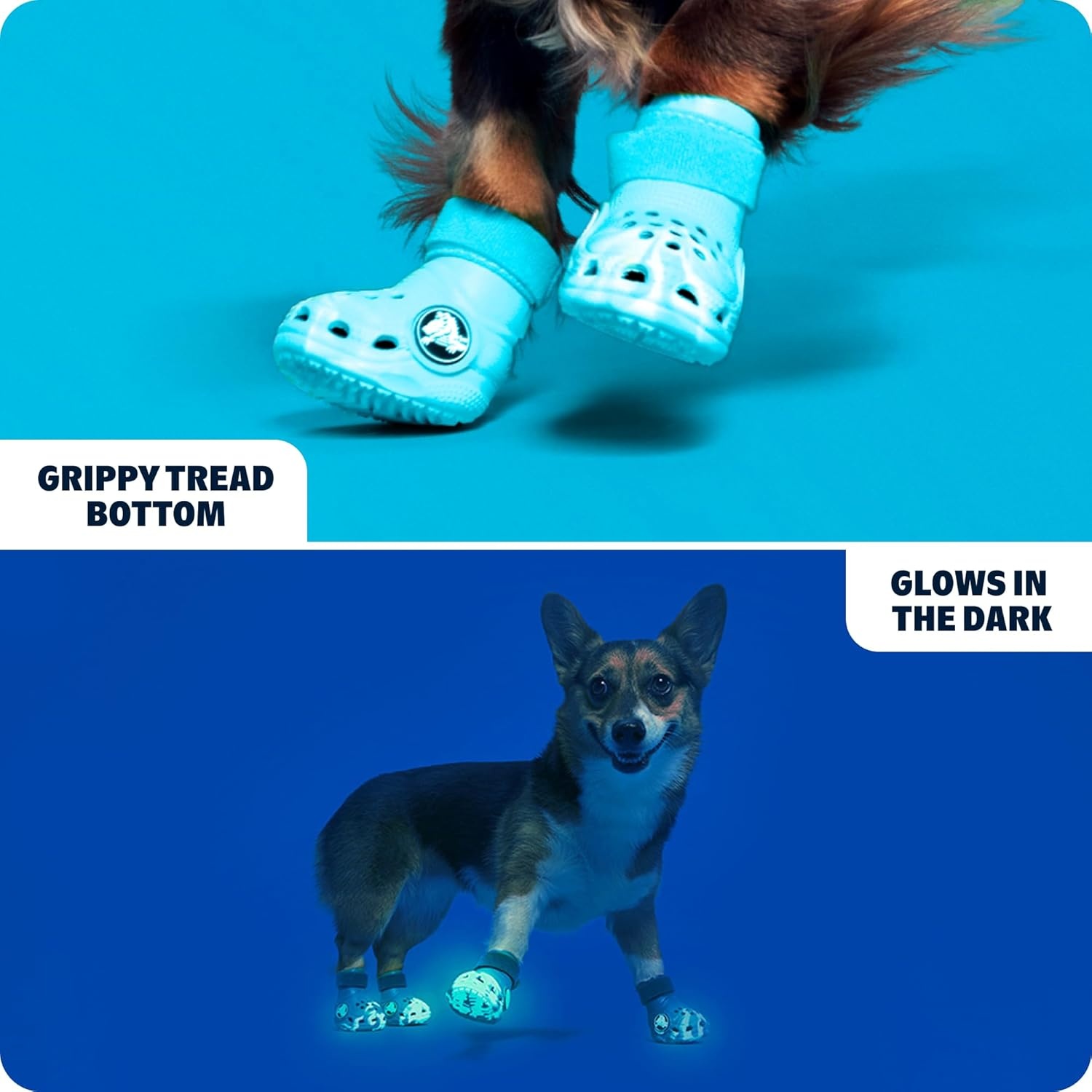 image:imageBarkbox Yellow Crocs Dog Shoes Set of 4 GlowinTheDark Dog Booties with EVA Foam Adjustable Strap amp NonSlip Sole Comfortable Paw Protection for Large Breeds 5180 lbsAqua