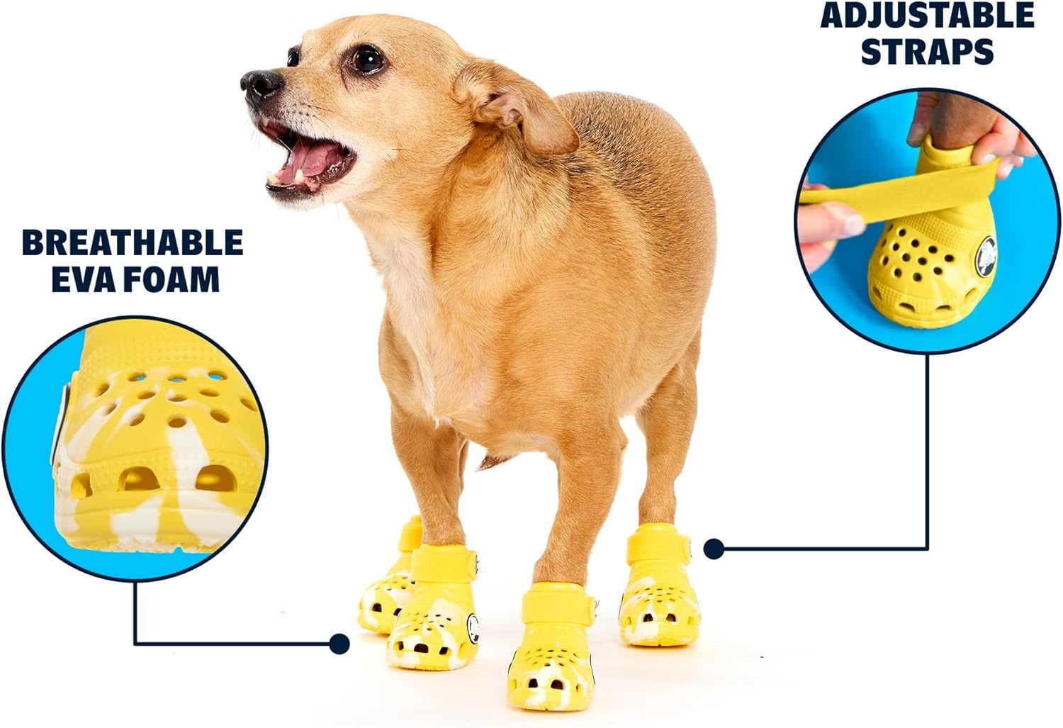 image:imageBarkbox Yellow Crocs Dog Shoes Set of 4 GlowinTheDark Dog Booties with EVA Foam Adjustable Strap amp NonSlip Sole Comfortable Paw Protection for Large Breeds 5180 lbsYellow