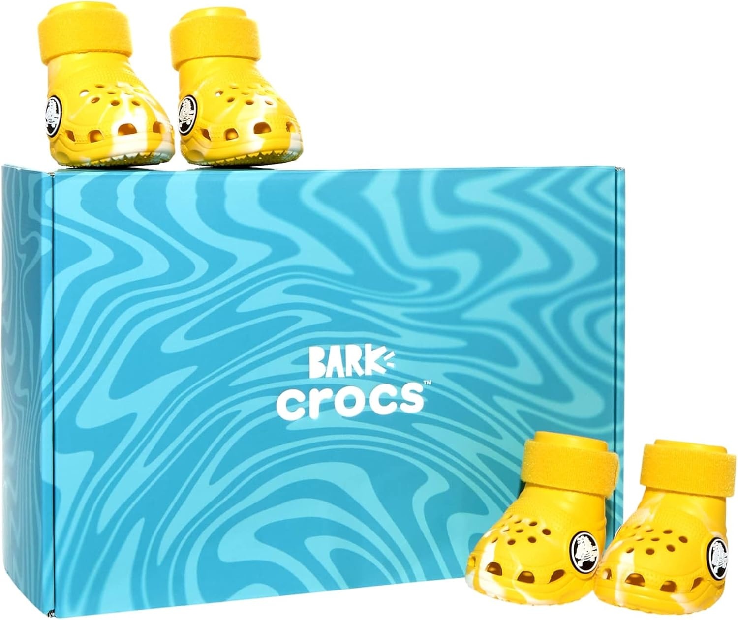 image:imageBarkbox Yellow Crocs Dog Shoes Set of 4 GlowinTheDark Dog Booties with EVA Foam Adjustable Strap amp NonSlip Sole Comfortable Paw Protection for Large Breeds 5180 lbsYellow