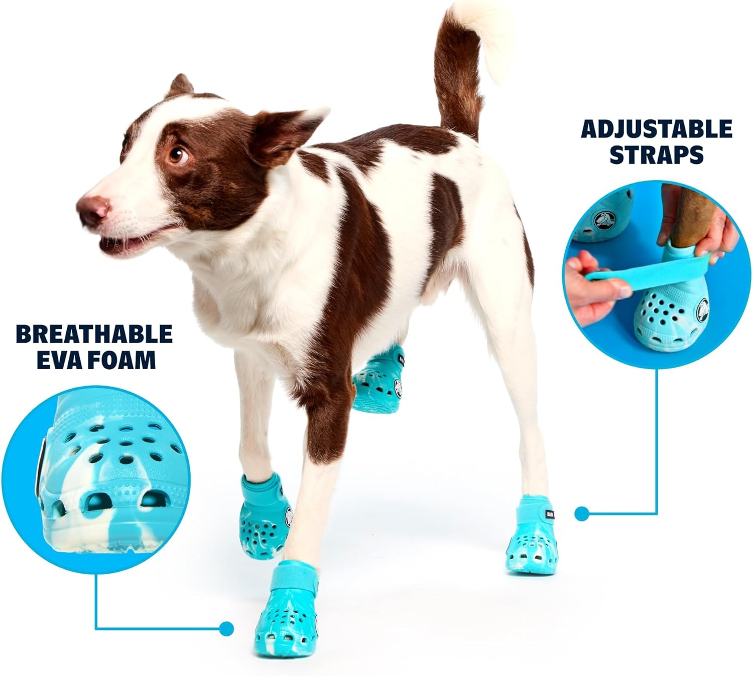 image:imageBarkbox Yellow Crocs Dog Shoes Set of 4 GlowinTheDark Dog Booties with EVA Foam Adjustable Strap amp NonSlip Sole Comfortable Paw Protection for Large Breeds 5180 lbsAqua