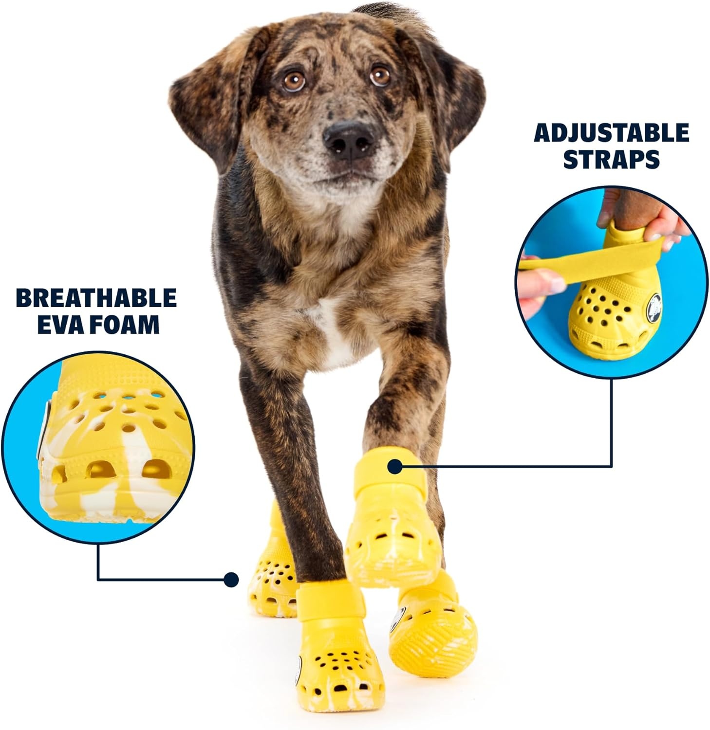 image:imageBarkbox Yellow Crocs Dog Shoes Set of 4 GlowinTheDark Dog Booties with EVA Foam Adjustable Strap amp NonSlip Sole Comfortable Paw Protection for Large Breeds 5180 lbsYellow