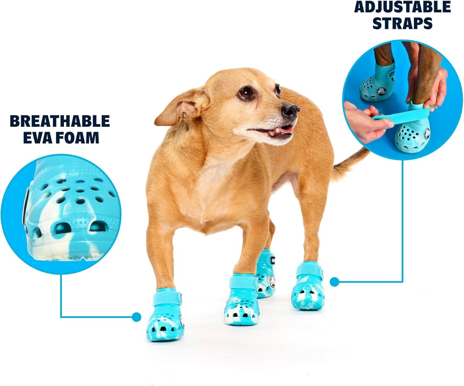 image:imageBarkbox Yellow Crocs Dog Shoes Set of 4 GlowinTheDark Dog Booties with EVA Foam Adjustable Strap amp NonSlip Sole Comfortable Paw Protection for Large Breeds 5180 lbsAqua