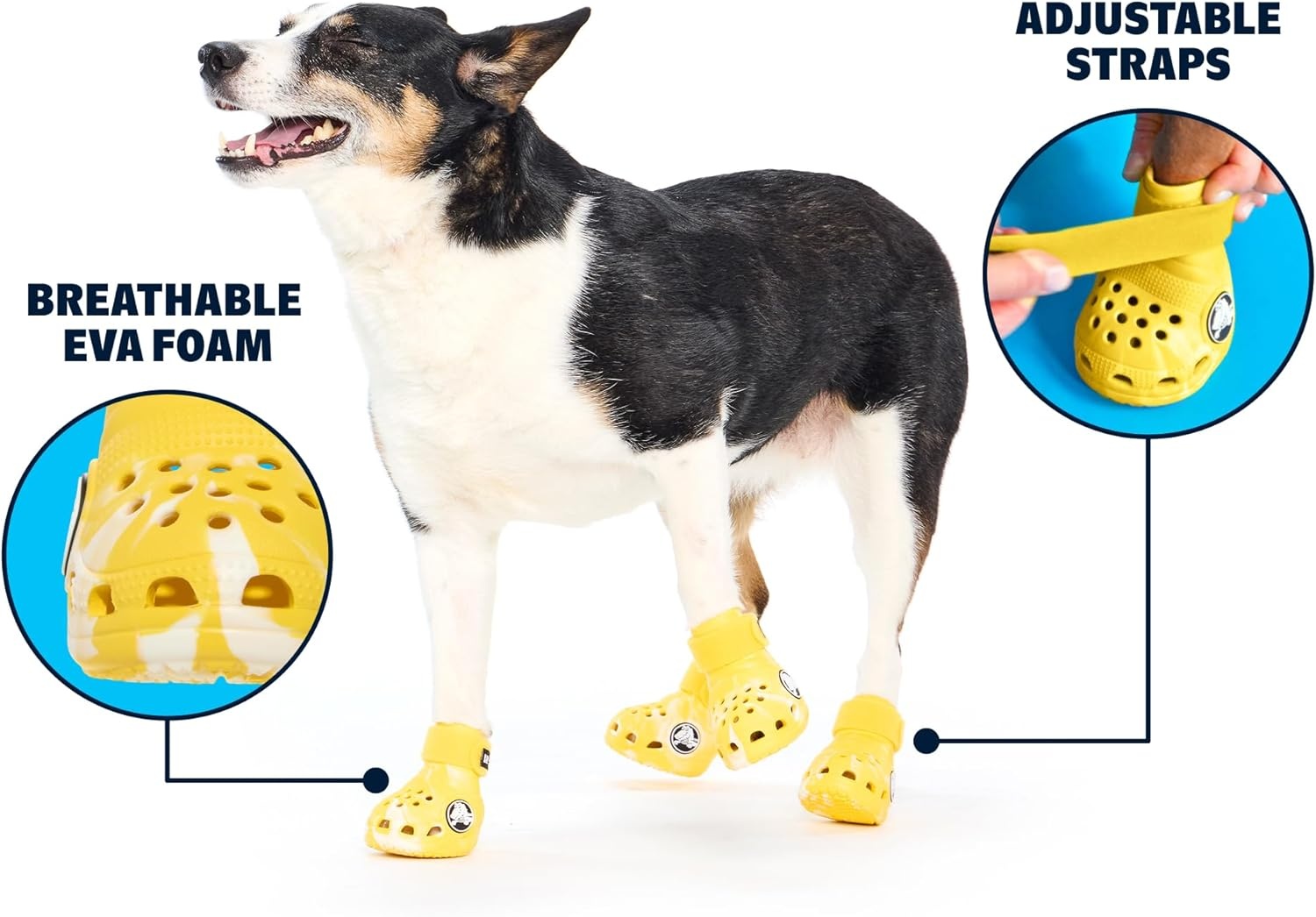 image:imageBarkbox Yellow Crocs Dog Shoes Set of 4 GlowinTheDark Dog Booties with EVA Foam Adjustable Strap amp NonSlip Sole Comfortable Paw Protection for Large Breeds 5180 lbsYellow