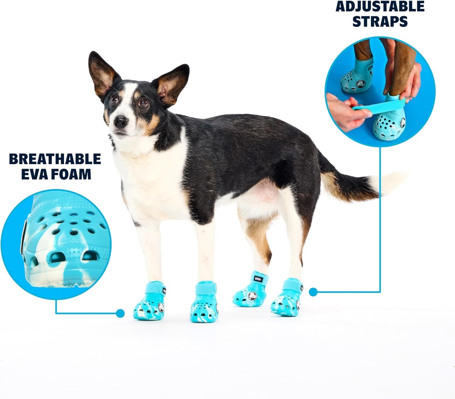 image:imageBarkbox Yellow Crocs Dog Shoes Set of 4 GlowinTheDark Dog Booties with EVA Foam Adjustable Strap amp NonSlip Sole Comfortable Paw Protection for Large Breeds 5180 lbsAqua