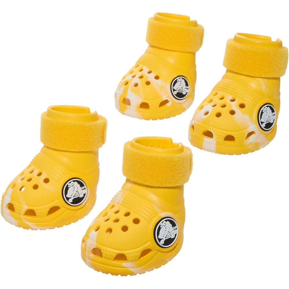 image:imageBarkbox Yellow Crocs Dog Shoes Set of 4 GlowinTheDark Dog Booties with EVA Foam Adjustable Strap amp NonSlip Sole Comfortable Paw Protection for Large Breeds 5180 lbsYellow