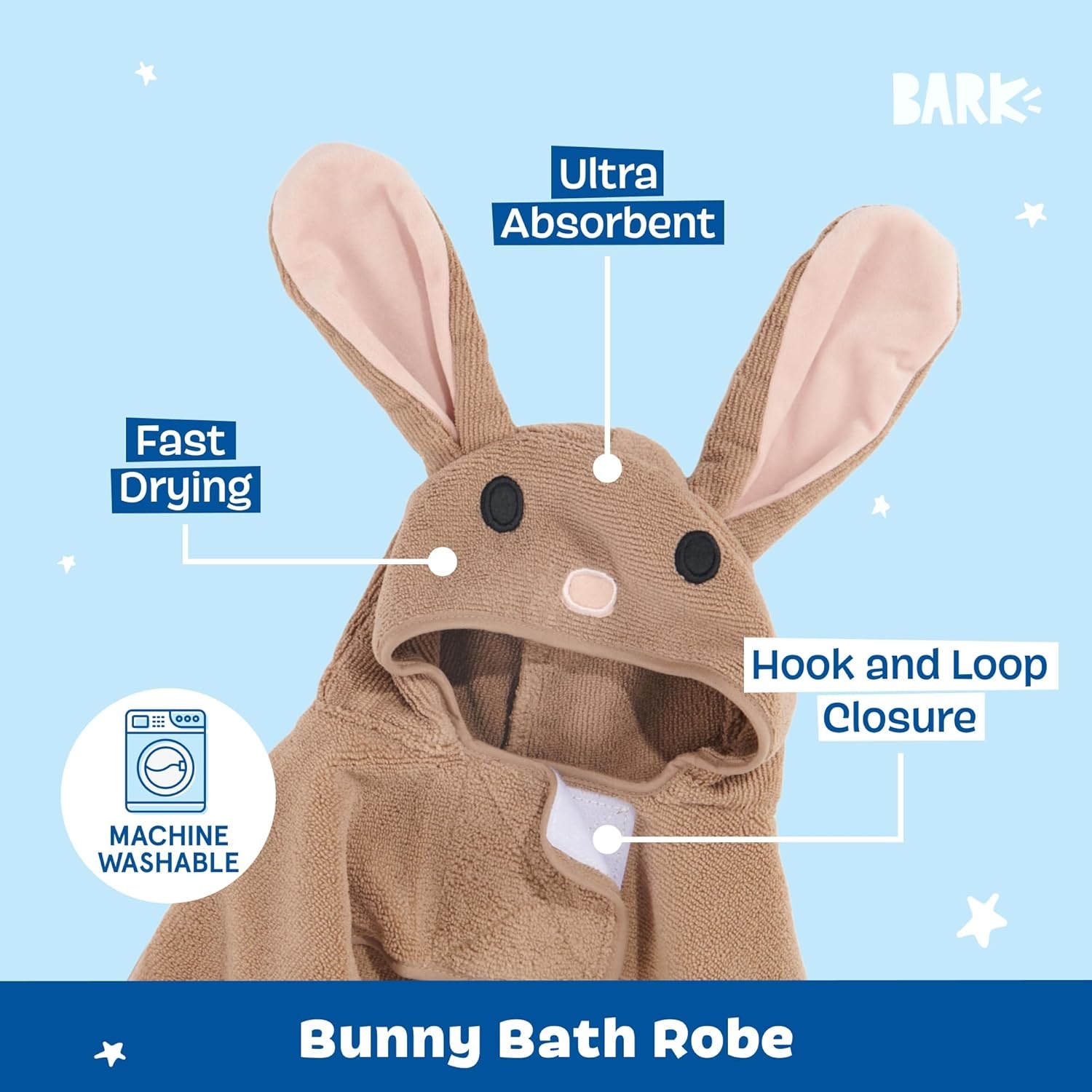 image:imageBarkbox Dog Bathrobe Fast Drying with Hook and Loop Closure amp Wrap Tie Snuggle Cute Dogs Clothes Easy to Clean Machine Washable Dog Coats and Tumble Dry Low Lion MediumBunny
