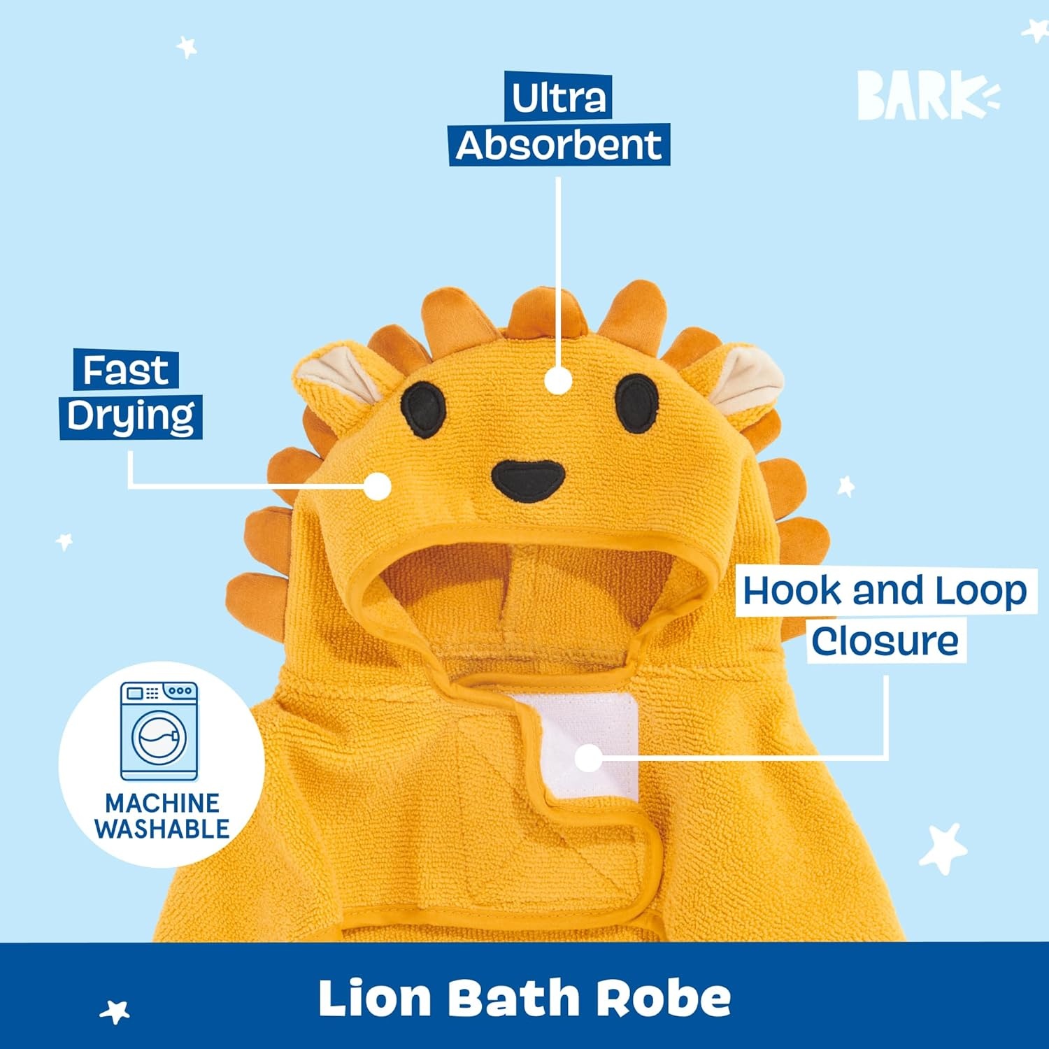 image:imageBarkbox Dog Bathrobe Fast Drying with Hook and Loop Closure amp Wrap Tie Snuggle Cute Dogs Clothes Easy to Clean Machine Washable Dog Coats and Tumble Dry Low Lion MediumLion