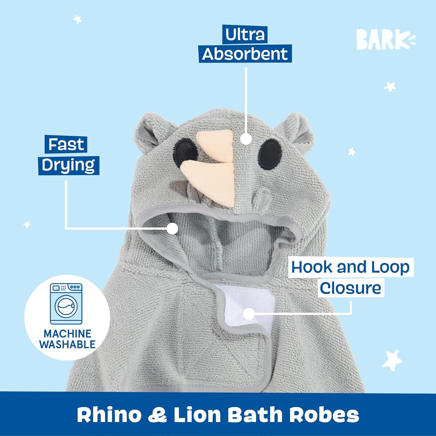 image:imageBarkbox Dog Bathrobe Fast Drying with Hook and Loop Closure amp Wrap Tie Snuggle Cute Dogs Clothes Easy to Clean Machine Washable Dog Coats and Tumble Dry Low Lion MediumLionRhino