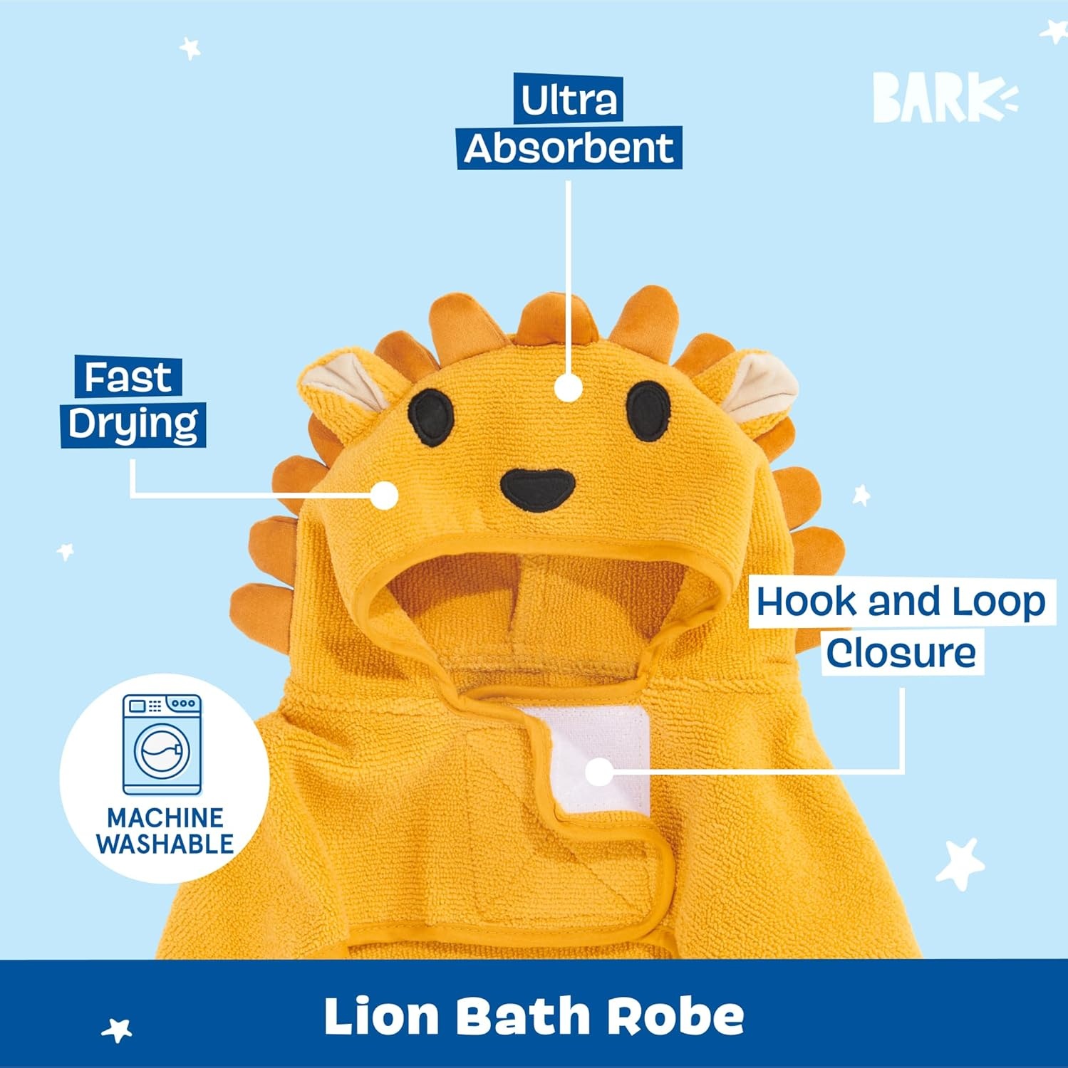 image:imageBarkbox Dog Bathrobe Fast Drying with Hook and Loop Closure amp Wrap Tie Snuggle Cute Dogs Clothes Easy to Clean Machine Washable Dog Coats and Tumble Dry Low Lion MediumLion