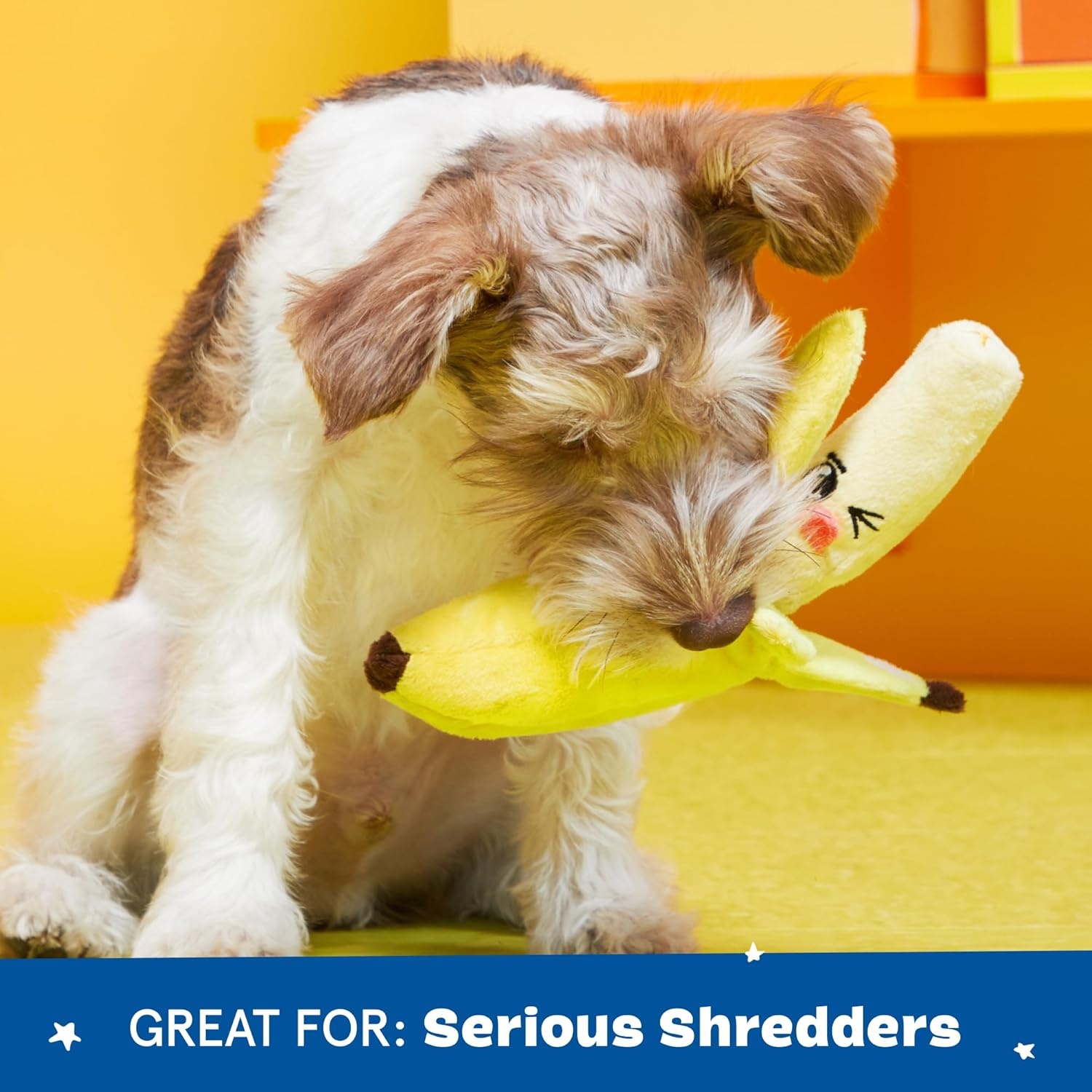 image:imageBarkbox Dog Toy 2 in 1 Interactive Plush Exterior with Squeaker amp Crinkle Material Tearable Dog Toy with Squeaky Spikey Ball Inside Ideal for Toy Destroyers Go Bananas Small