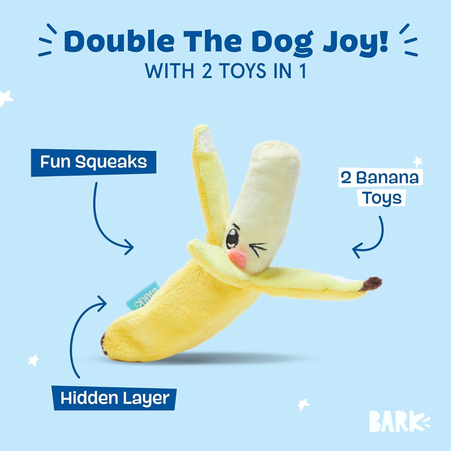 image:imageBarkbox Dog Toy 2 in 1 Interactive Plush Exterior with Squeaker amp Crinkle Material Tearable Dog Toy with Squeaky Spikey Ball Inside Ideal for Toy Destroyers Go Bananas Small