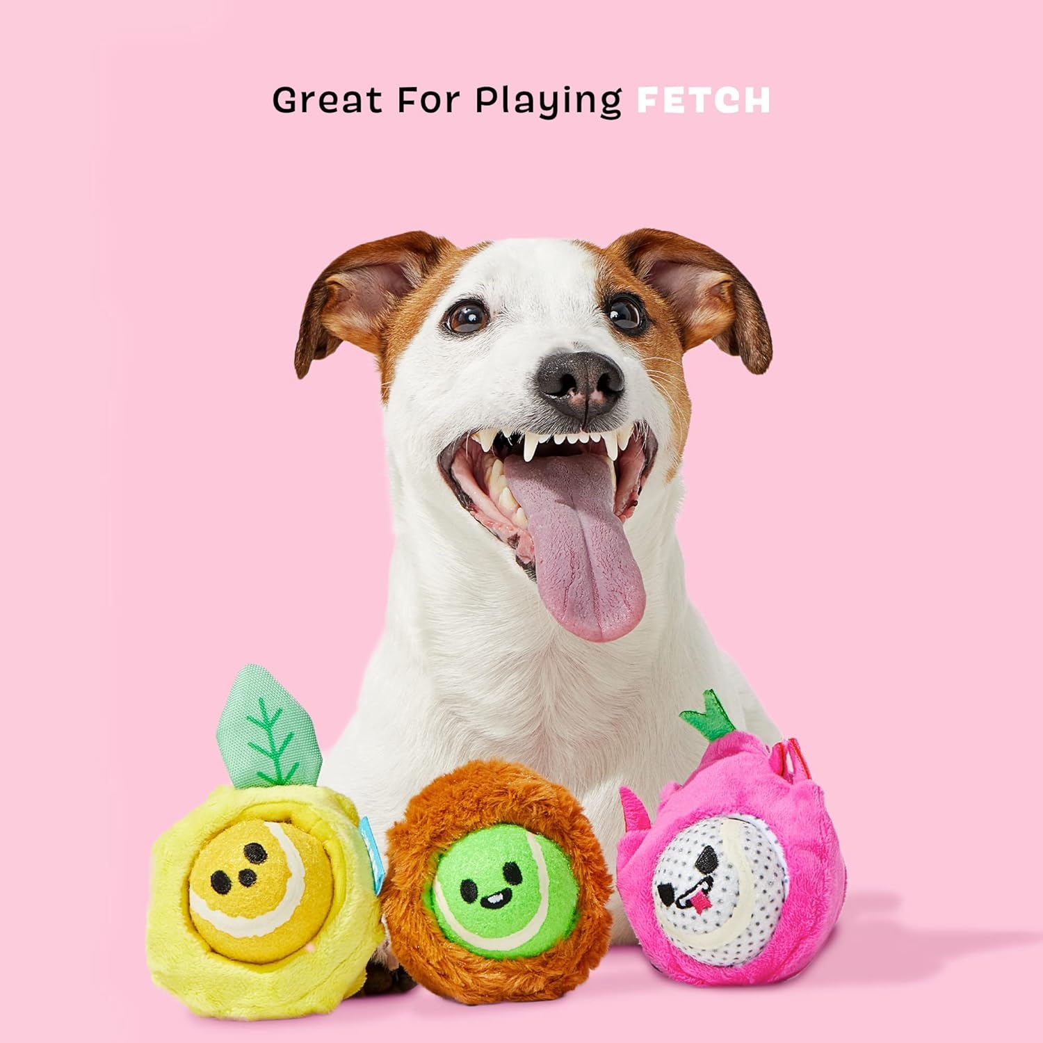 image:imageBarkbox Fruity Cutie Tropical Trio 3in1 Interactive Plush Dog Toy Squeaky Dog Tennis Ball Chew Toy of Dogs and Puppies