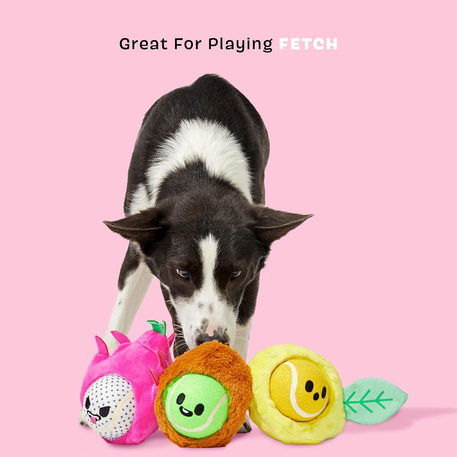 image:imageBarkbox Fruity Cutie Tropical Trio 6in1 Interactive Dog Toy Balls Plush Chew Toys with Squeaky Tennis Balls and Crinkle for Small Dogs and Puppies