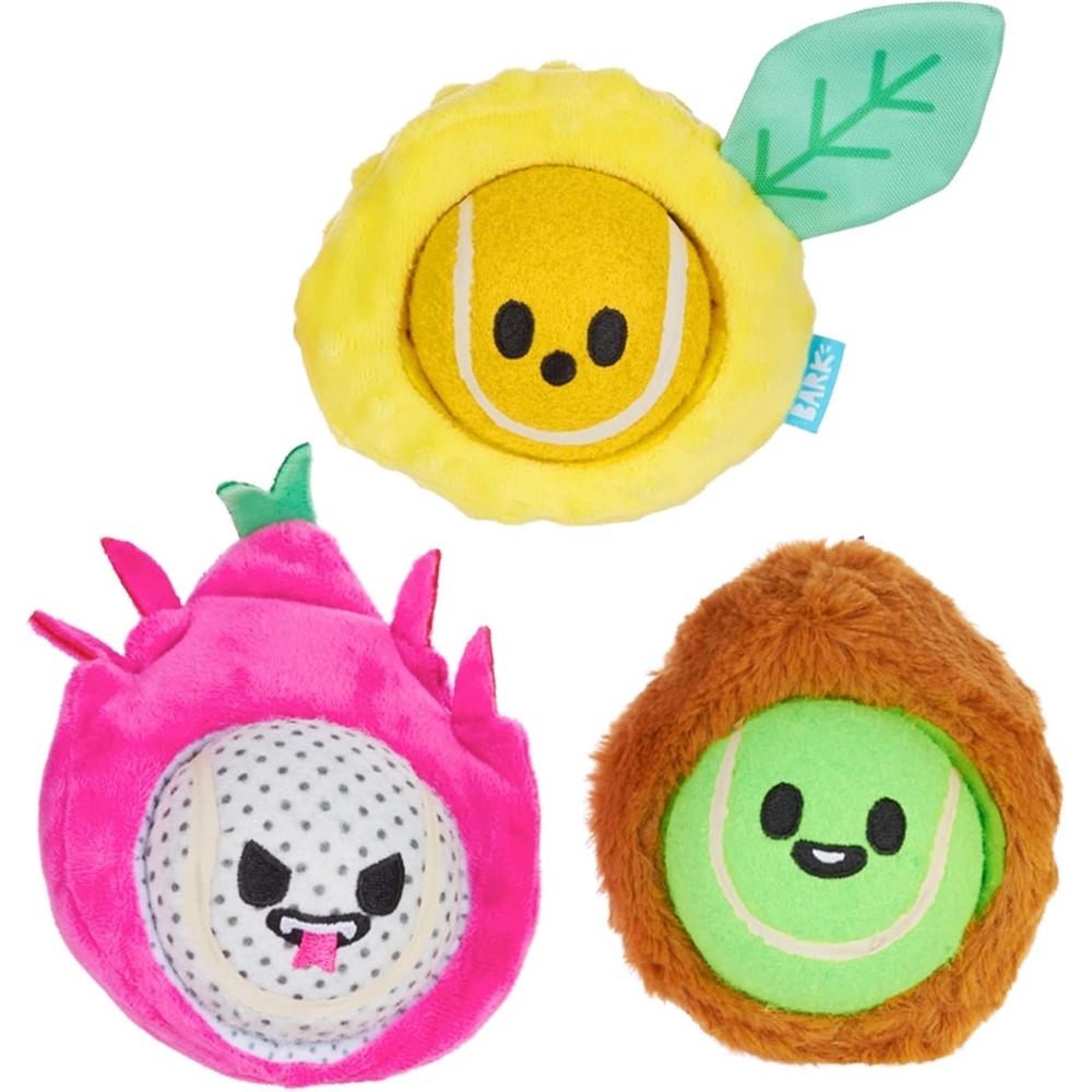 image:imageBarkbox Fruity Cutie Tropical Trio 6in1 Interactive Dog Toy Balls Plush Chew Toys with Squeaky Tennis Balls and Crinkle for Small Dogs and Puppies